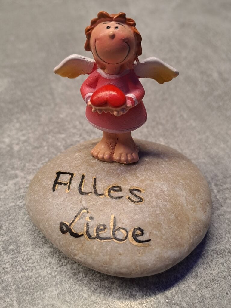 Glückskiesel mit Spruch Alles Liebe - pinker Schutzengel