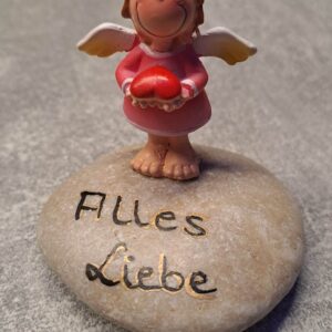 Glückskiesel mit Spruch Alles Liebe - pinker Schutzengel