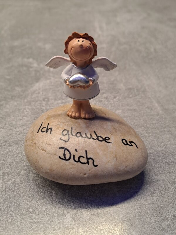 Schutzengelstein mit Spruch Ich glaube an Dich - weißer Schutzengel
