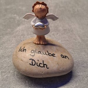 Schutzengelstein mit Spruch Ich glaube an Dich - weißer Schutzengel