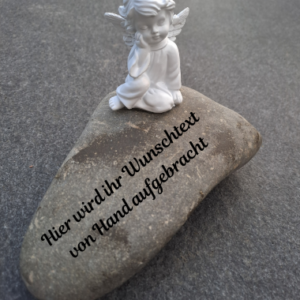 Großer Stein grau mit Engel und Wunschtext, der von mir nach dem Kauf mit schwarem Stift aufgemalt wird