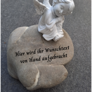 Großer Stein hellgrau mit Quarzader Engel und Wunschtext als Beispiel