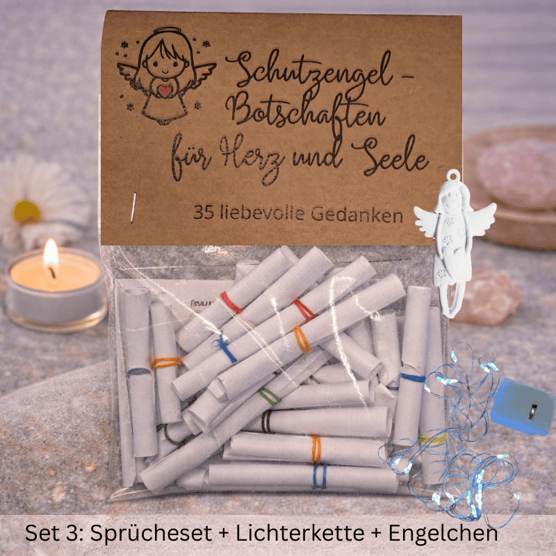 Schutzengel-Botschaften für Herz und Seele Set 3 Sprücheset + Lichterkette + Engelchen