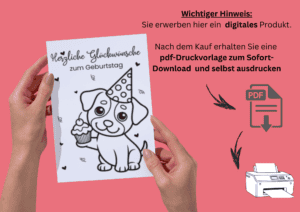 Geburtstagskarte zum Ausdrucken mit Hund sowie Infos über Download und Ausdrucken der Karte