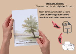 Beileidskarten zum Ausdrucken mit Baum Motiv und Erklärung über Download und Ausdrucken in Eigenregie