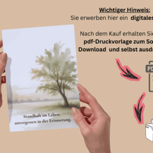 Beileidskarten zum Ausdrucken mit Baum Motiv und Erklärung über Download und Ausdrucken in Eigenregie
