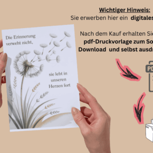 Beileidskarten zum Ausdrucken mit Pusteblume und Überblick über Download und Ausdrucken