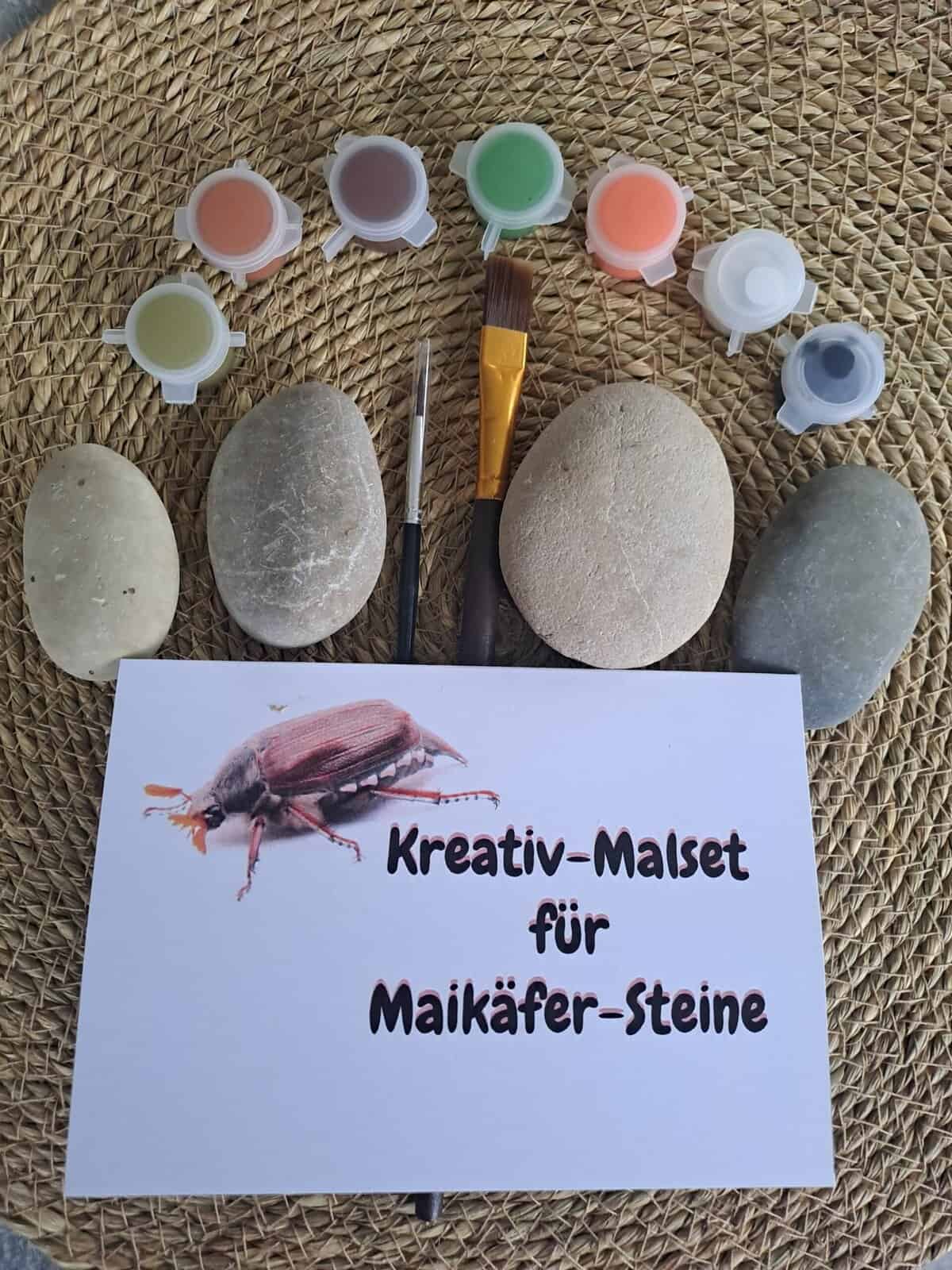 Inhalt des Kreativ-Malsets für Maikäfer-Steine