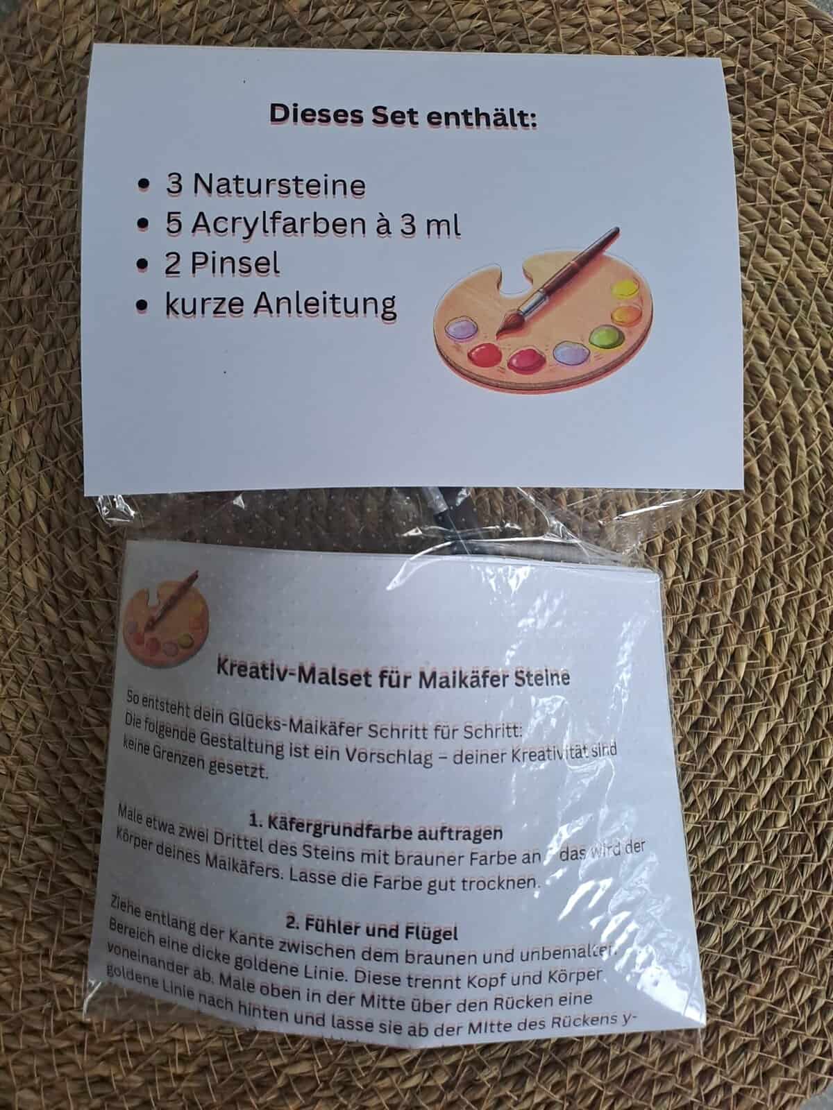 Rückseite des Kreativ-Malset für Maikäfer-Steine