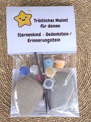 Tröstliches Malset für deinen Sternenkind Gedenkstein Erinnerungsstein mit zwei Steinen, zwei Pinseln, 7 Farben und Anleitung