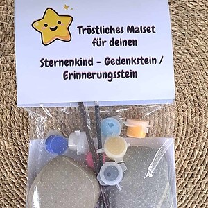 Tröstliches Malset für deinen Sternenkind Gedenkstein Erinnerungsstein mit zwei Steinen, zwei Pinseln, 7 Farben und Anleitung